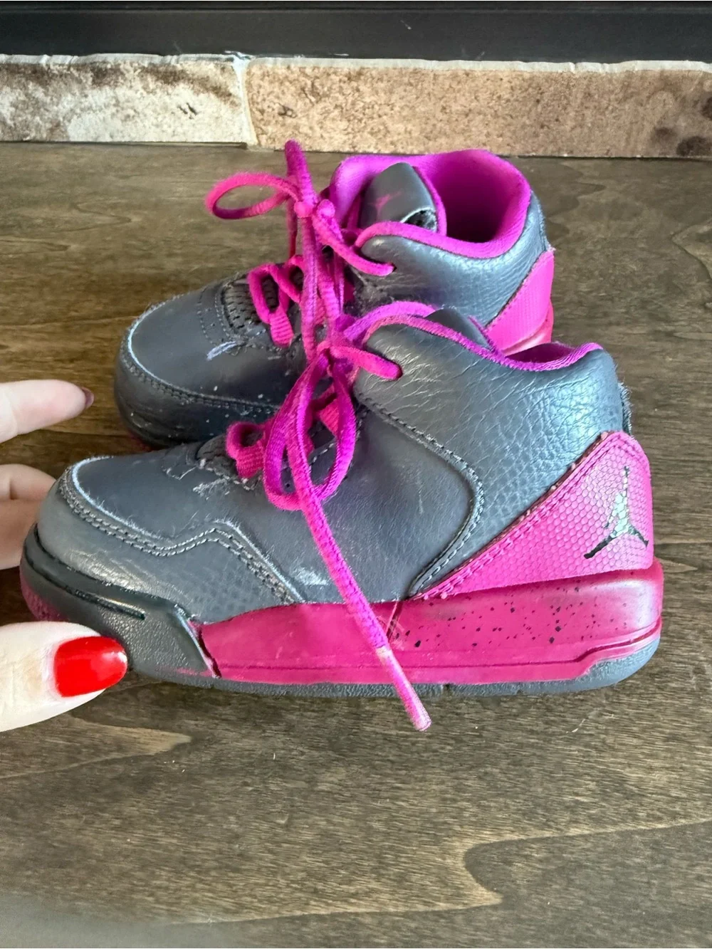 Jordan Flight Mid Top Sneaker Gray Pink Leather Toddler US 6C EU 22 724384-006